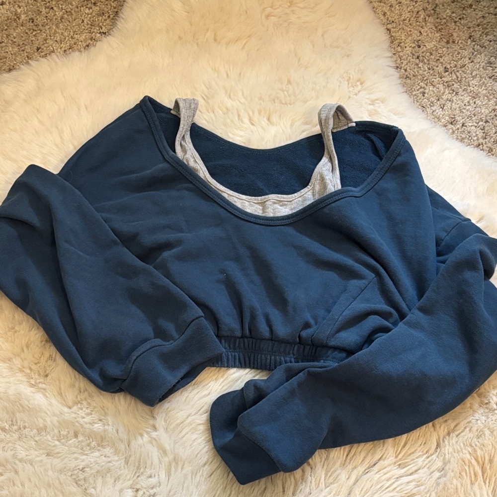 Cider Cropped Navy Blue Sweatshirt with Grey Tank Layer